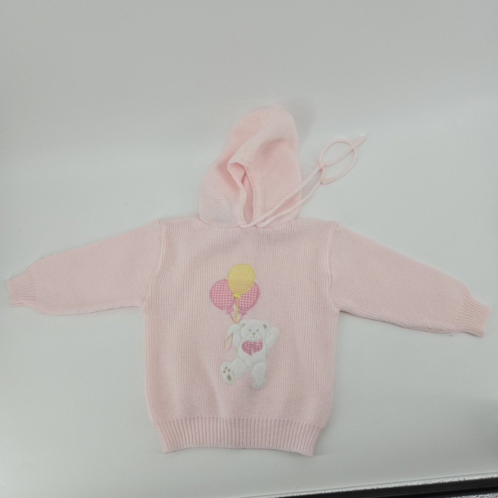 Vintage Baby Kisses 18 Month Zip Up Back Hooded Pink Acrylic Sweater